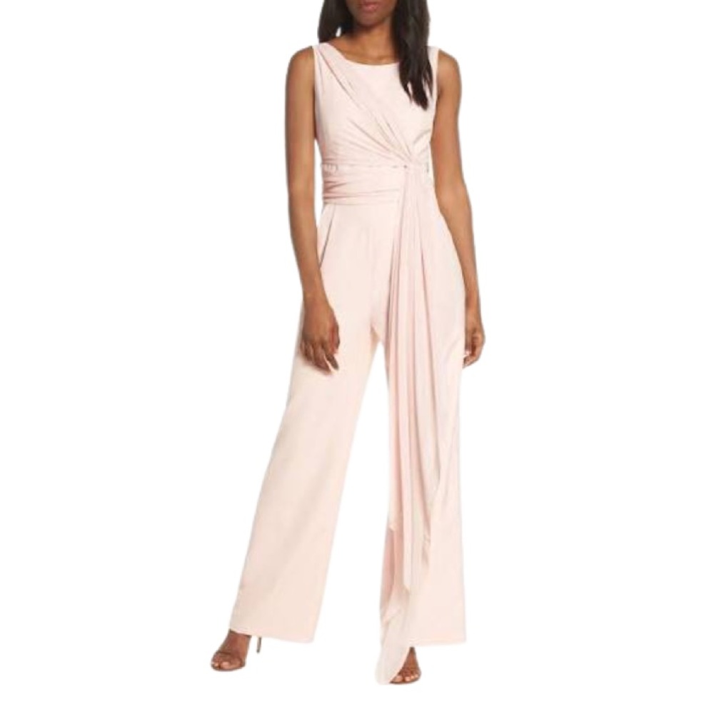 Eliza J Blush Pink Cascading Sash Wide Leg Jumpsuit Back Zip Sleeveless
